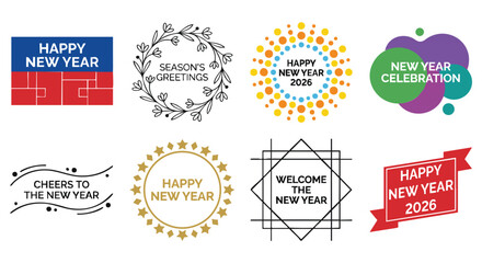 Celebrate new beginnings with vibrant Happy New Year 2026 design elements