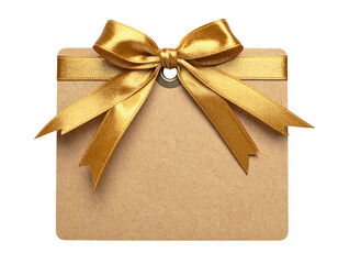 Kraft tag w/ gold satin bow & grommet