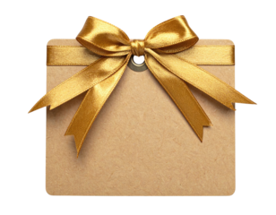 Kraft tag w/ gold satin bow & grommet