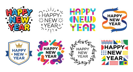 Fototapeta premium Trendy Happy New Year graphics collection for festive cards and vibrant social media