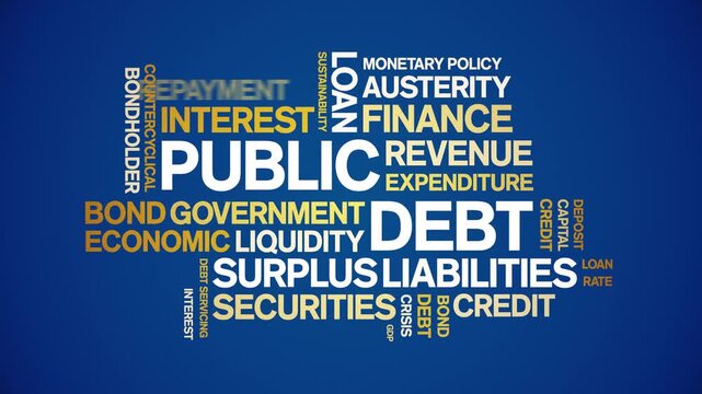 Public Debt animated word cloud-text design animation tag kinetic typography seamless loop.