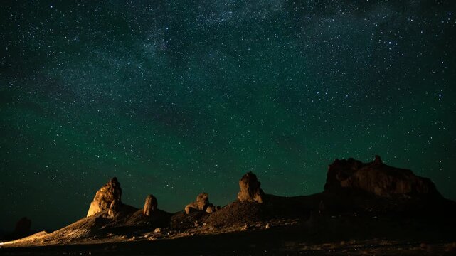 Airglow Delta Aquarids Meteor Shower and Milky Way Galaxy Over Trona Pinnacles 24mm Northeast East Sky Death Valley Region California USA Time Lapse