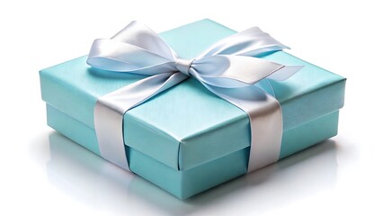 Obraz premium Beautifully wrapped light blue gift box with white ribbon