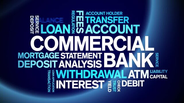 Commercial Bank animated word cloud-text design animation tag kinetic typography seamless loop.