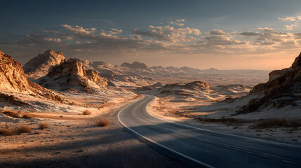 Empty asphalt road, Adventure road in desert