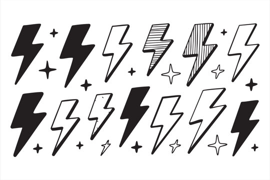 Power bolt outline and filled icons for digital design, branding, and creative assets