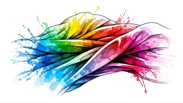 Vivid abstract illustration of soggy cloth splattered with multicolored paint, isolated on a white background, showcasing dynamic movement and artistic flair