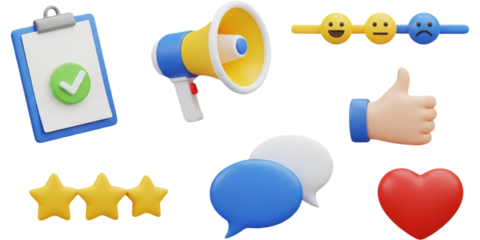 Marketing Feedback Icon Set Customer Satisfaction Review and Communication Strategy Ratings on transparent background