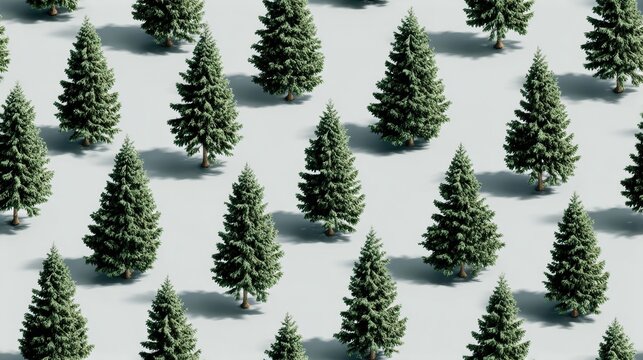 A simple pattern background full of lovely evergreen trees on a gray field.