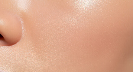 Fototapeta premium Macro close-up of healthy facial skin texture near nose and lips in natural tone