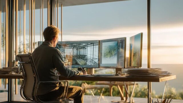 A Handsome Male Structural Drafter Reviewing Digital 3D Models