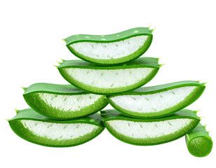 Stacked aloe vera slices with juicy white gel inside.