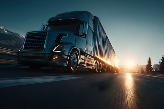 Truck on the road. 3D Rendering
