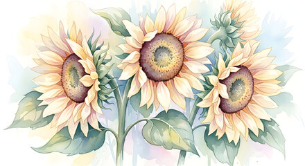 Elegant watercolor sunflowers create a vibrant summery feel for your designs, bringing warmth and charm to invitations, cards, and creative projects