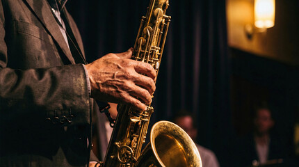 Jazz Saxophonist Close-Up Performance
