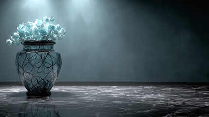 Ethereal Blue Roses in Ornate Vase