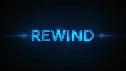 Fading backdrop neon-blue REWIND pulsing glow for emphasis in studio, waveform syncing - Powered by Adobe