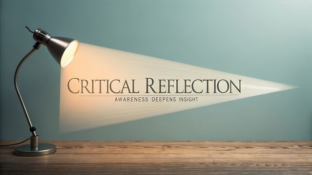 Creative Workspace with Desk Lamp Casting Light on Critical Reflection Concept for Personal Development and Growth