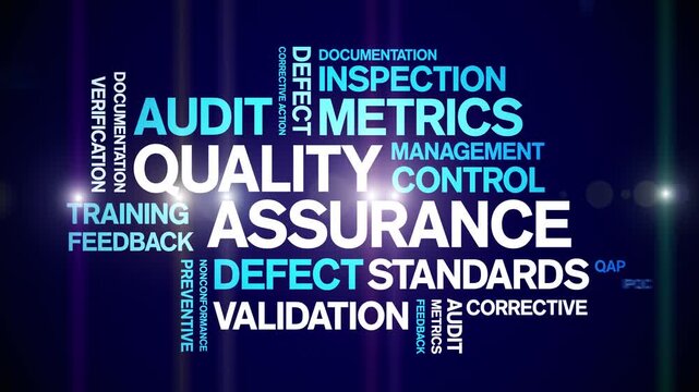 Quality Assurance animated word cloud-text design animation tag kinetic typography seamless loop.