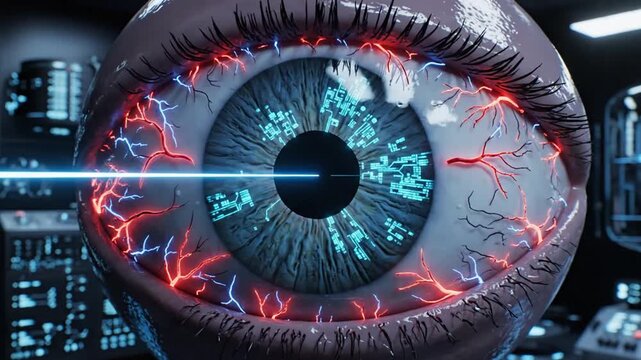 Futuristic Artificial Intelligence Human Eye Scanning in a Tech Environment