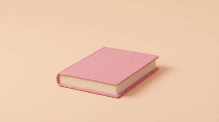 Minimalist composition with a closed pink hardcover book placed on a soft pastel peach background, emphasizing simplicity, calm, and modern design aesthetic.