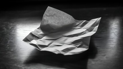 Naklejka premium A crumpled piece of paper rests on a dark, textured surface under dramatic lighting