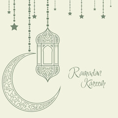 Ramadan Kareem background with lantern, stars and crescent.