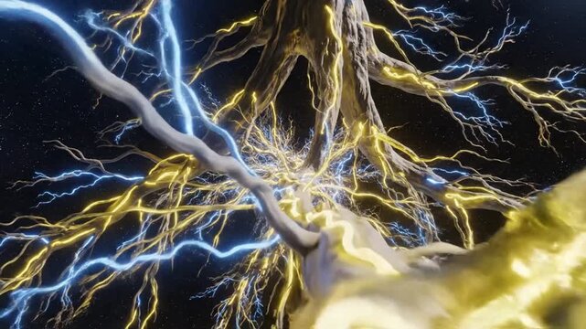 Electric Discharge Sparks of High-Voltage Lightning in a Scientific Simulation