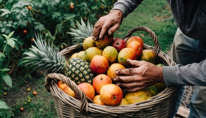 Harvesting fresh tropical fruits from the garden