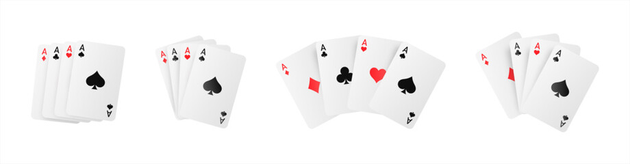 Set of playing cards fans. Ace of Spades, Hearts, Diamonds and Clubs, Vector 10 eps.