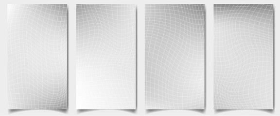 Collection of gradient groovy checkered backgrounds in color of 2026. White colored vertical posters Y2K aesthetic, minimal blur design, 1970 trippy grid. Great for social media, advertising, web