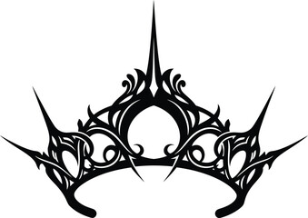 Black ornate gothic tiara with sharp spikes and swirling decorative elements on white background crown