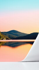 Lake and Mountains Reflected with Paper Curl