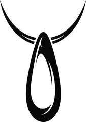 Teardrop Pendant Necklace with Curved Chain in Black Silhouette on White Background jewelry