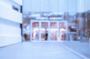 Blurred image of shopping mall or building entrance hall background