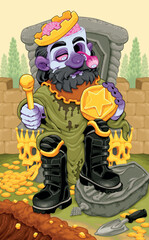 Horror cartoon version of the King of Pentacles. Vector illustration.
