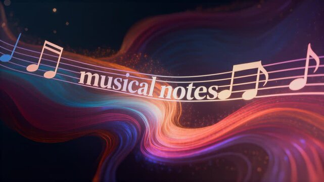 Starting scene with musical staff and notes moving on dark canvas, ribbon flowing to show melody