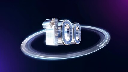 Sweeping orbital ring closing on start in studio, 3D 100 showing highlights for milestone reveal