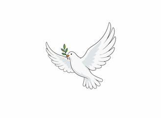 Obraz premium Elegant vector illustration featuring a beautiful white dove soaring with an olive branch in its beak, embodying universal symbols of peace, purity, and new beginnings