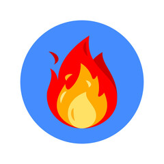 Bright red fire icon on a blue circle background