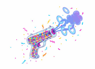 Confetti Gun Firing Colorful Confetti and Rings in a Celebration