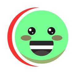 Cute green circle character with happy face and crescent shape