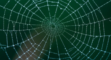 Obraz premium The intricate pattern of a spiderweb covered in dew.