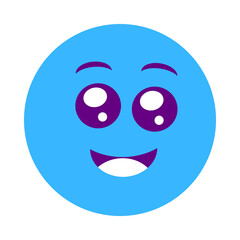 Cute blue cartoon face with big purple eyes and happy smile