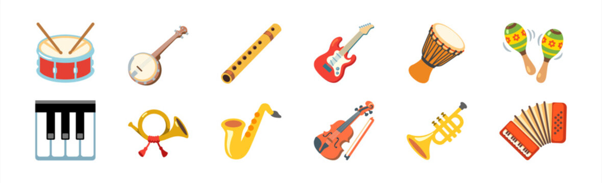 Musical instrument vector emoji set, vector 10 eps.