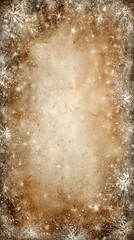 Vintage winter textured paper background with frosted snow framing the edges creating a nostalgic festive layout ideal for Christmas greeting cards, invitations and elegant seasonal artwork