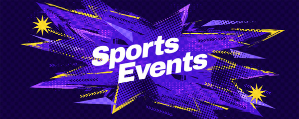 Abstract Sport Background Design with Purple and Yellow Brush Strokes and Halftone Effect. Poster or Banner Template Design for Sports Events or Video Games Promotion