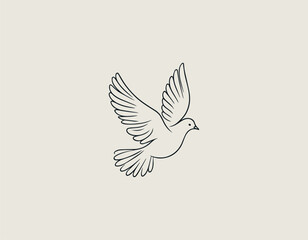 White dove line art forms peaceful flying symbol in clean black vector illustration