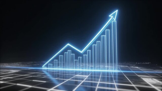 A futuristic neon-style animation of a growing bar chart with a rising line graph Footage Video