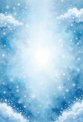 Child-friendly winter background with soft snow clouds fluffy snowflakes and pastel blue tones
